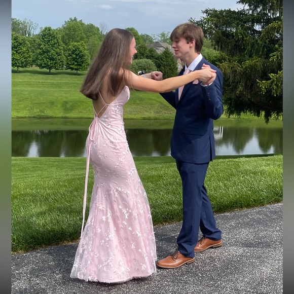 Blush Pink Mermaid Lace Prom Dress - Picture 3 of 5